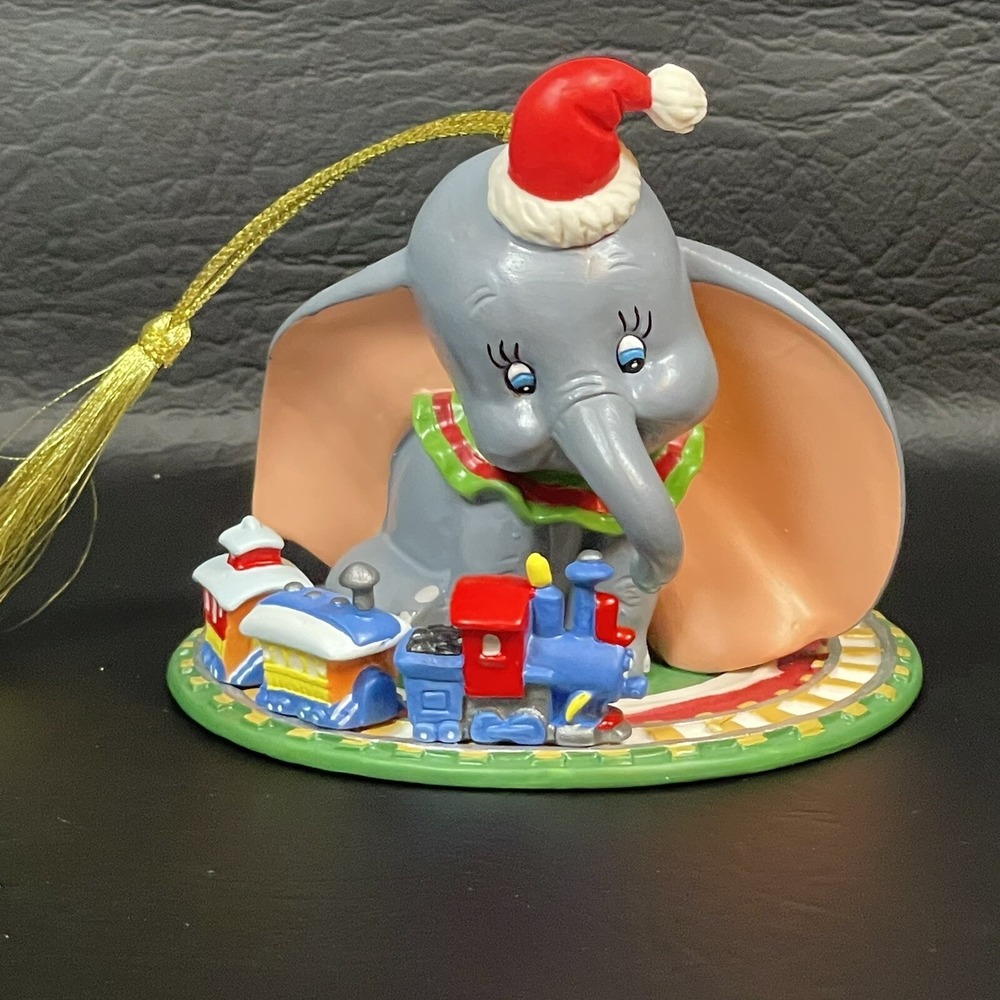 Grolier Disney Early Moments Dumbo Porcelain Christmas Ornament w/ Train